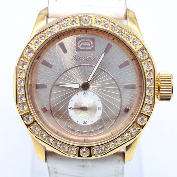 Vintage Marc Ecko Watch Unisex Gold Tone Steel Rhinestones Round Quartz Dial - Picture 3 of 8